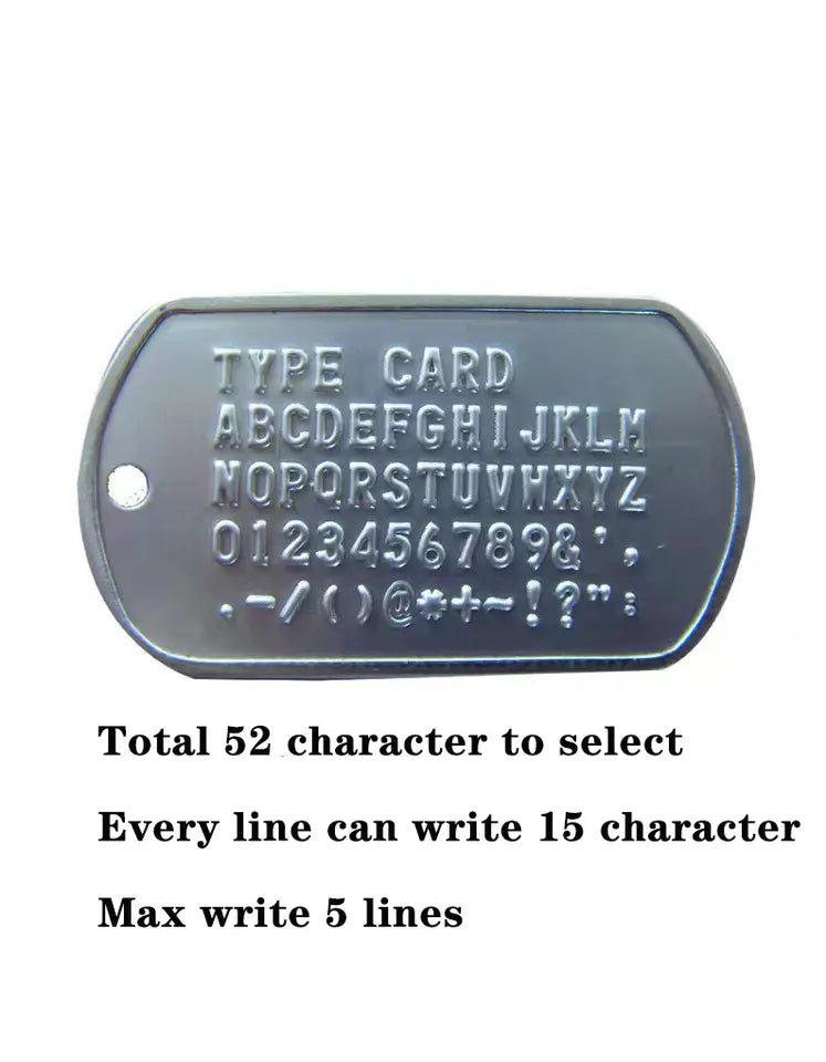 Dog tag with sample custom engraving lettering