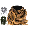 Tactical shemagh keffiyeh scarves in tan, white, and olive