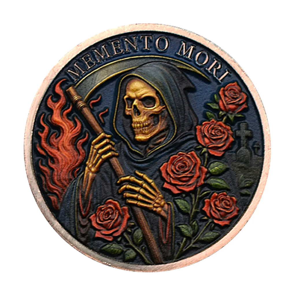 Memento Mori Skull and Rose Coin