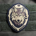 3D PVC wolf head patch front view