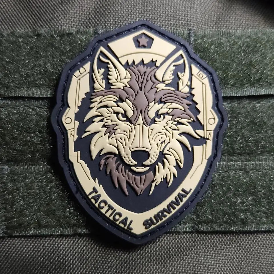 3D PVC wolf head patch front view