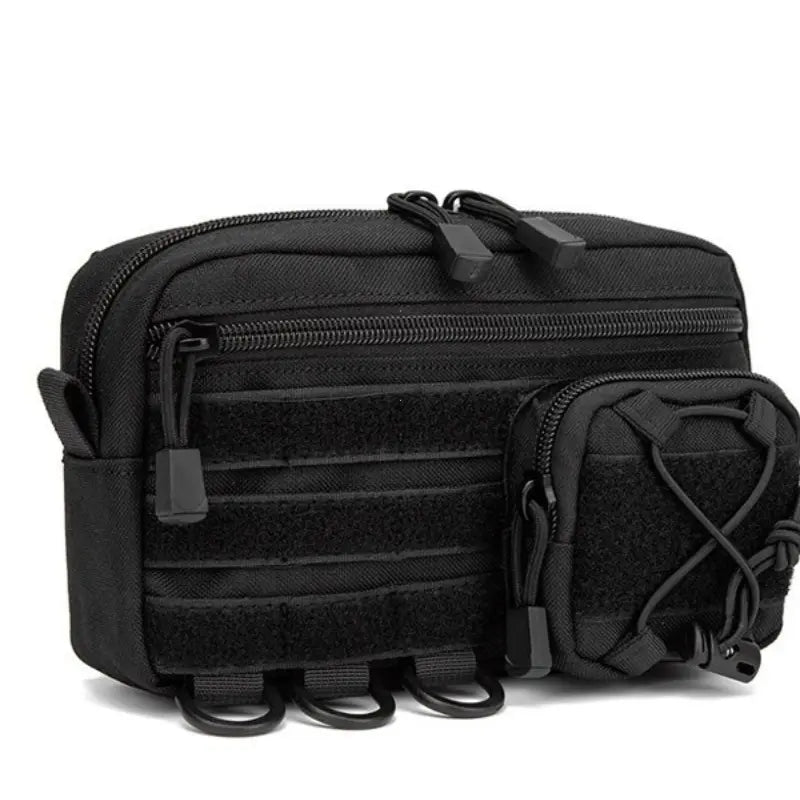 Black 1000D nylon MOLLE admin pouch, front view with drawstring pocket