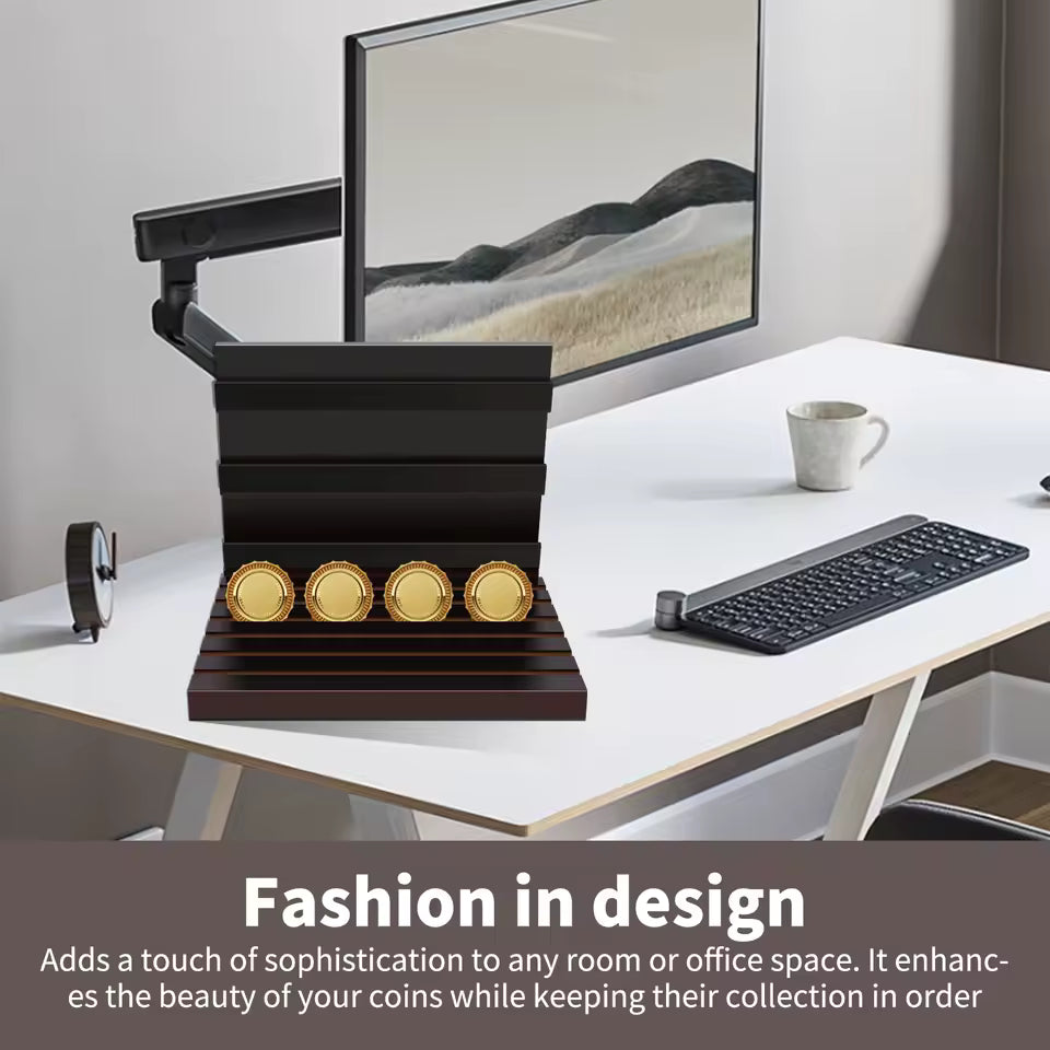 Wooden coin display rack rows