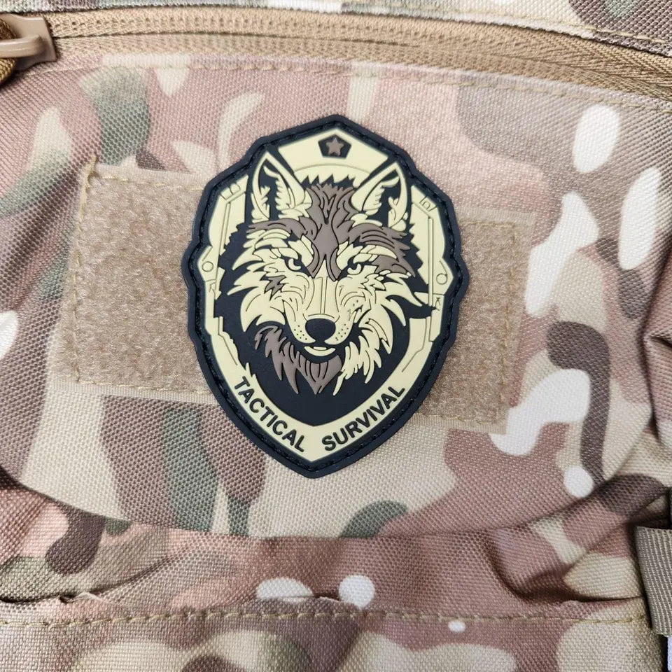 Wolf head patch on tactical gear