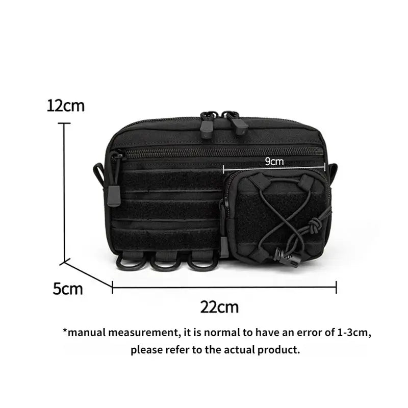 Dimensions of the MOLLE admin pouch: about 22 cm wide, 12 cm tall, 5 cm deep