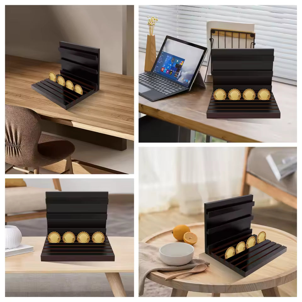 Wooden coin display rack detail