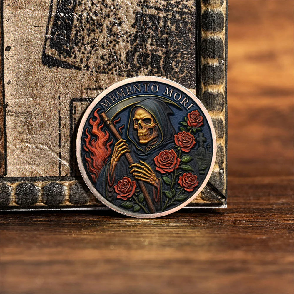 Memento Mori Skull and Rose Coin