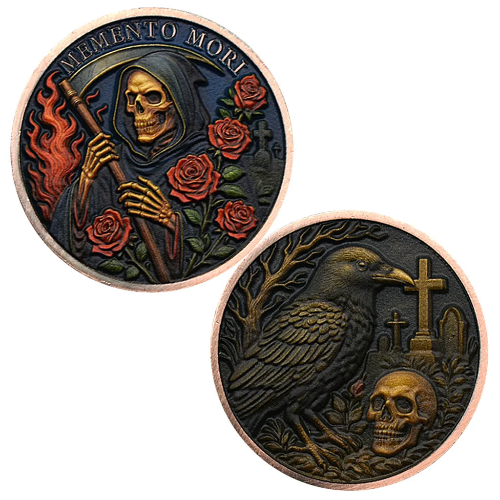 Memento Mori Skull and Rose Coin