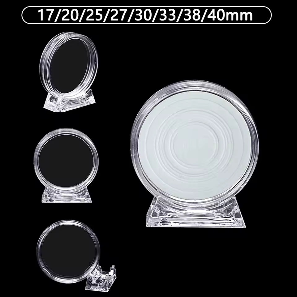 Acrylic coin capsules 10-pack with display stands