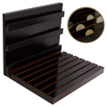 Wooden coin display rack with coins