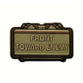 Front Toward Enemy Claymore morale patch, tan PVC, hook-backed