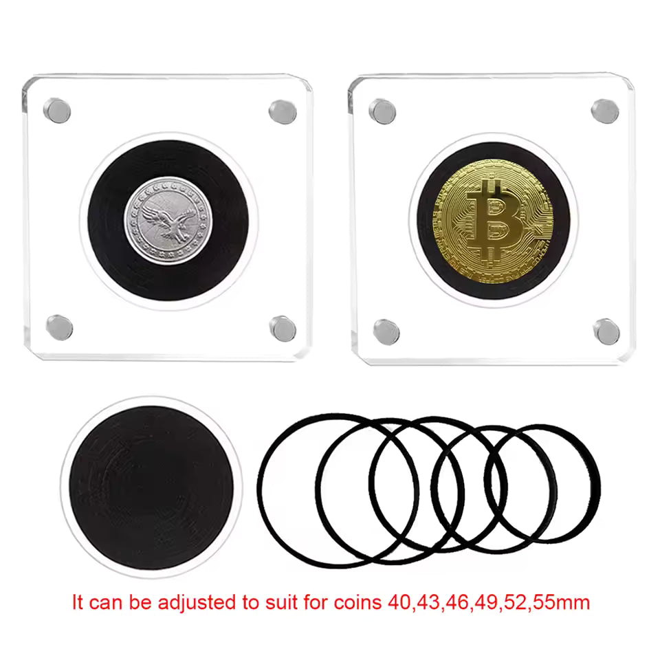 Magnetic acrylic coin frame stack, side view