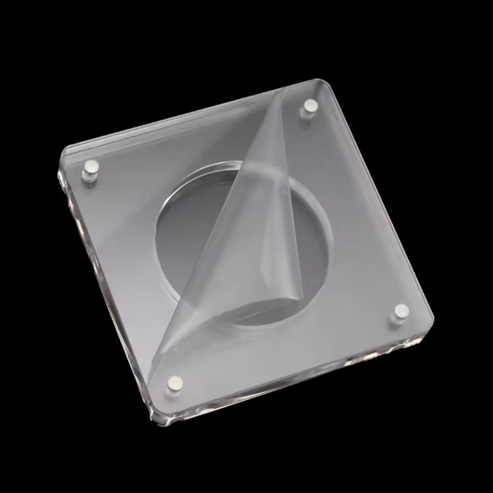 Magnetic acrylic coin frame standing upright on desk