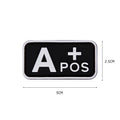 Blood type patch, black 3D PVC with luminous lettering, 5 x 2.5 cm