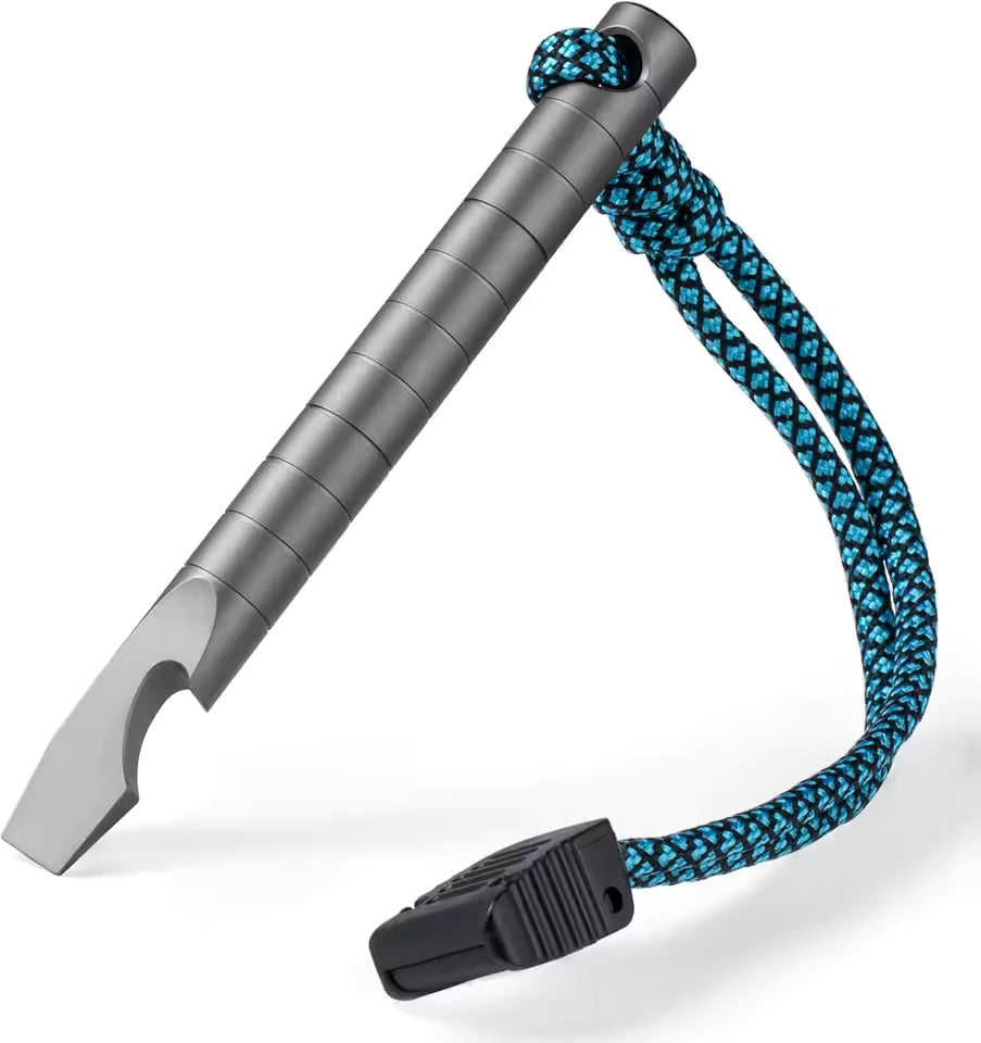 Titanium pry bar keychain with paracord lanyard