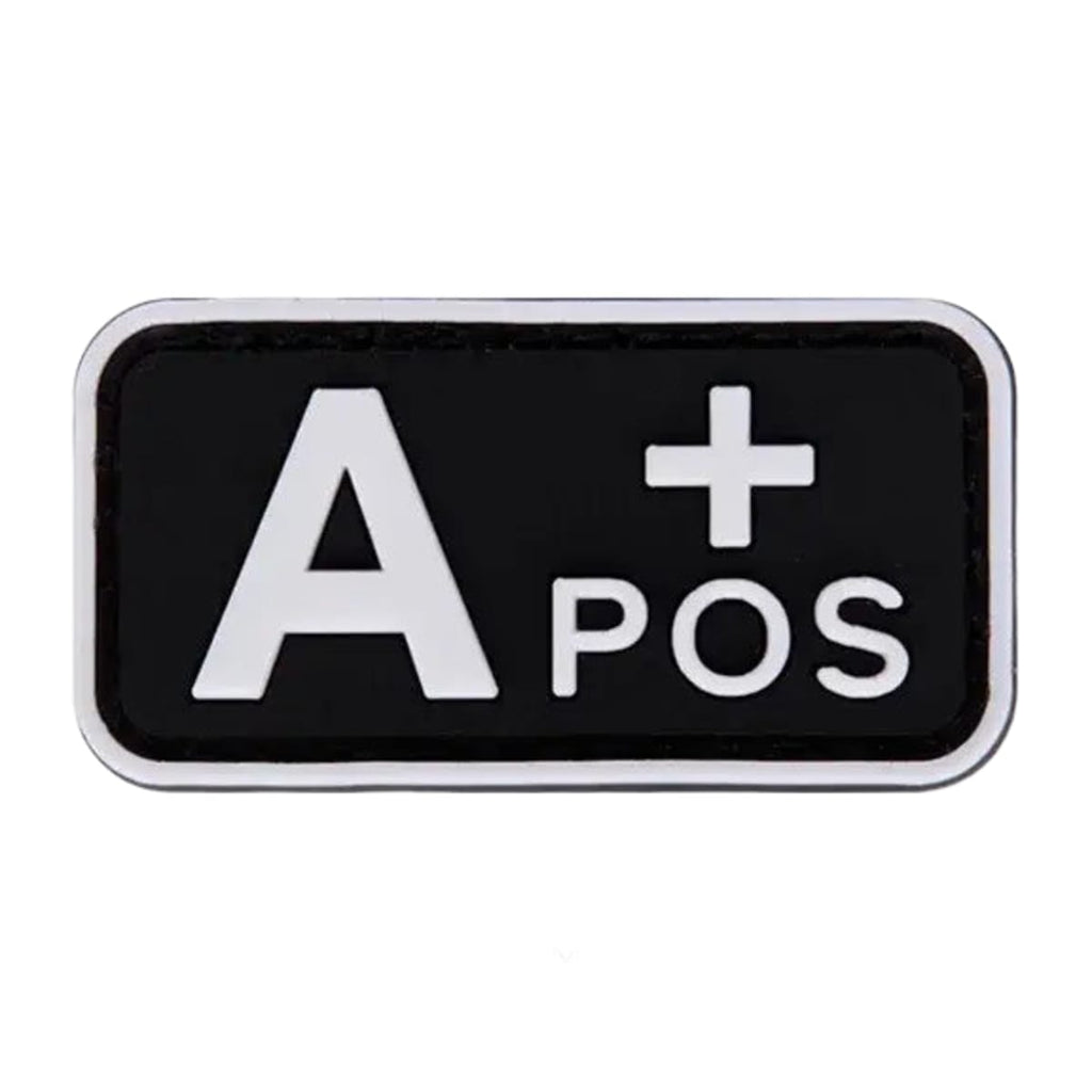 Blood type patch, A positive, black 3D PVC with raised white lettering