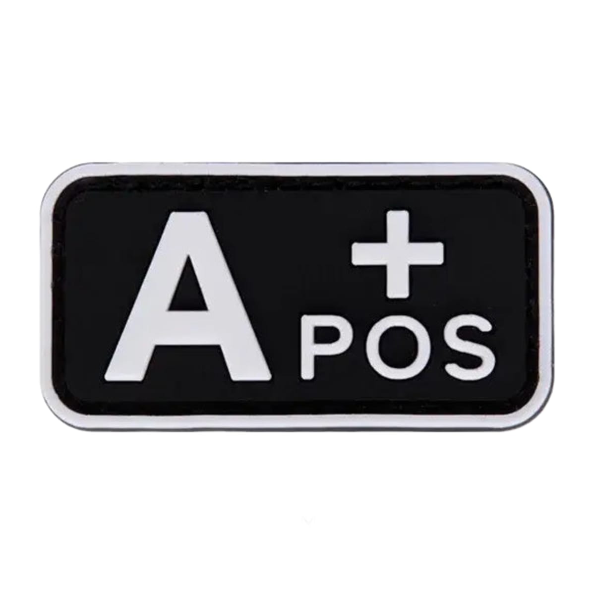 Blood type patch, A positive, black 3D PVC with raised white lettering