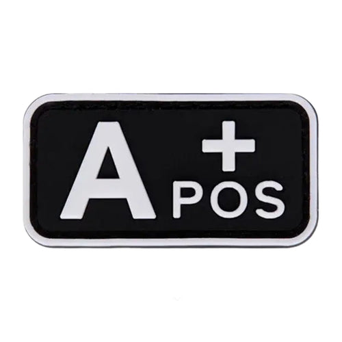 Blood type patch, A positive, black 3D PVC with raised white lettering