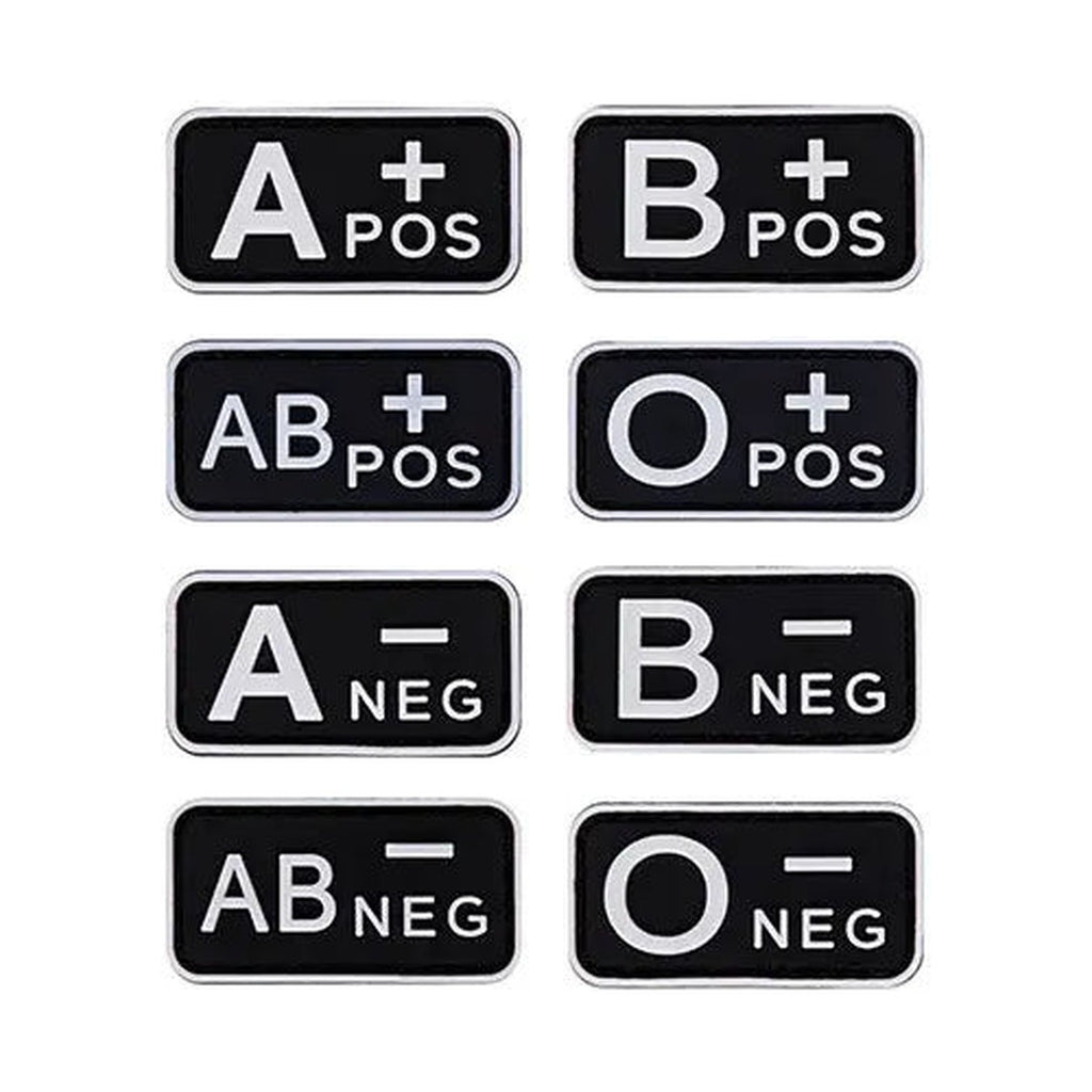 Blood type patch, all eight types: A+, B+, AB+, O+, A-, B-, AB-, O-