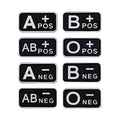 Blood type patch, all eight types: A+, B+, AB+, O+, A-, B-, AB-, O-