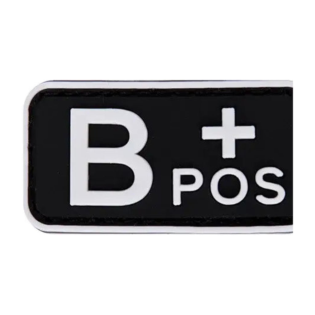 Blood type patch, B positive, black 3D PVC with raised white lettering