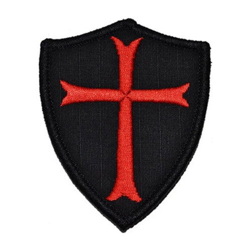 Knights Templar cross patch, black and red embroidery