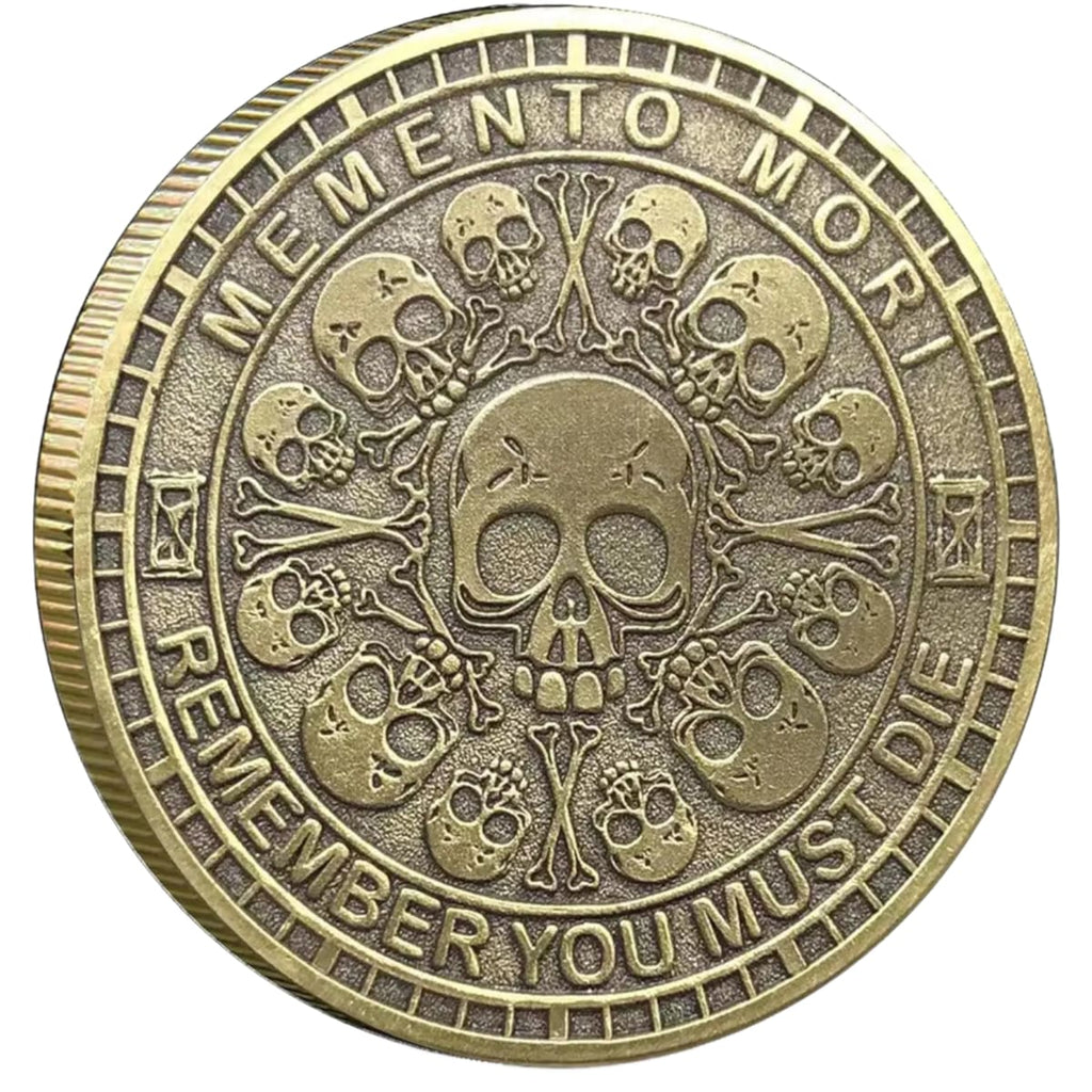 Memento Mori Tempus Fugit coin, skull face