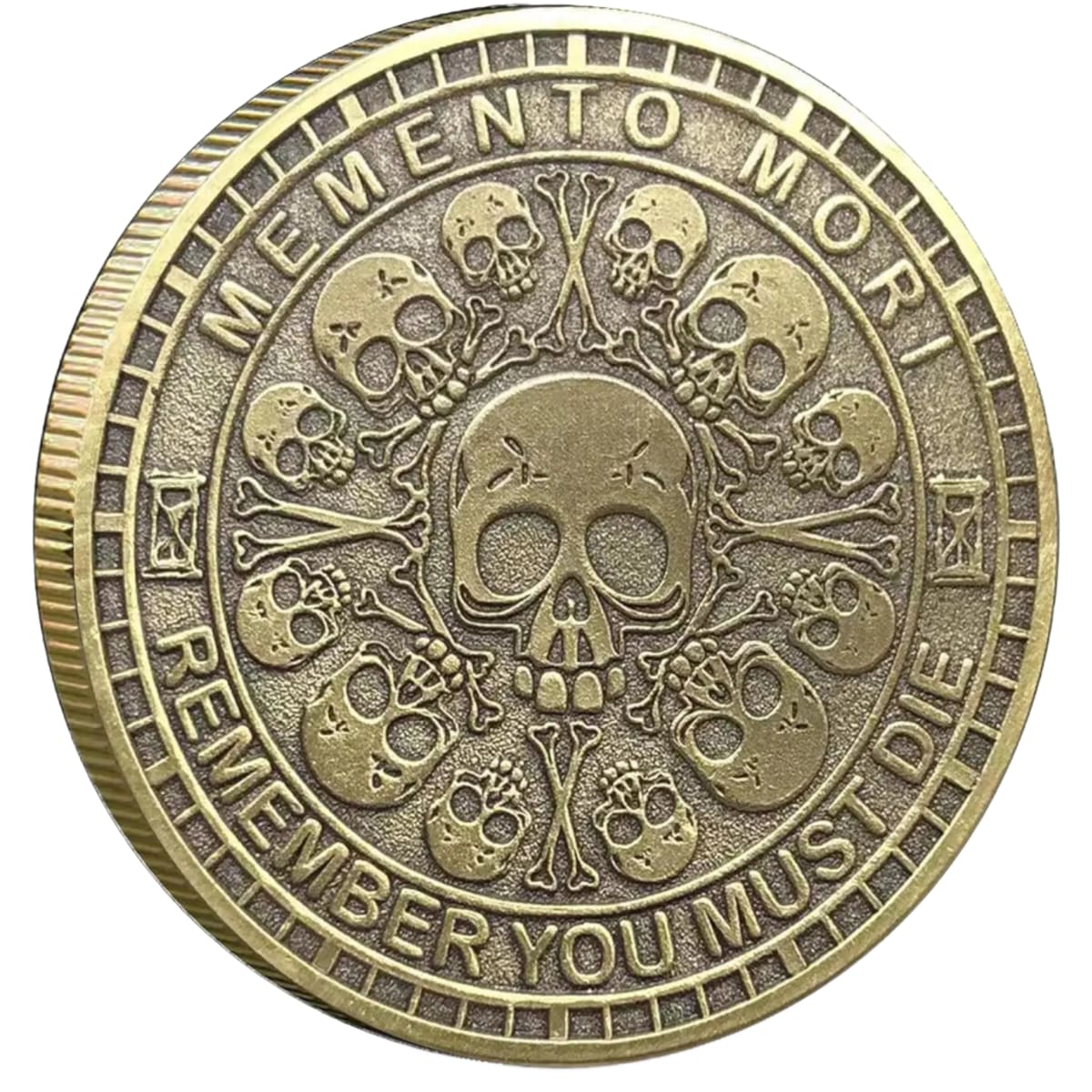 Memento Mori Tempus Fugit coin, skull face