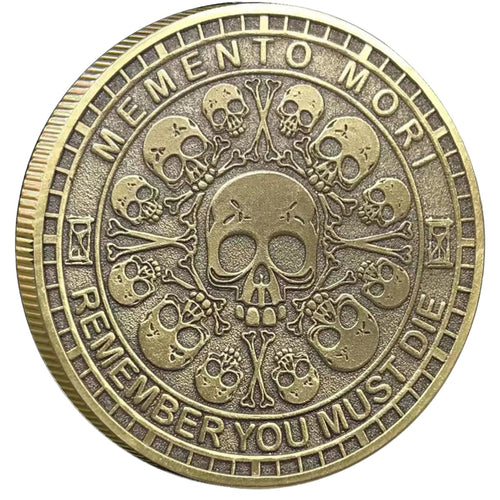 Memento Mori Tempus Fugit coin, skull face